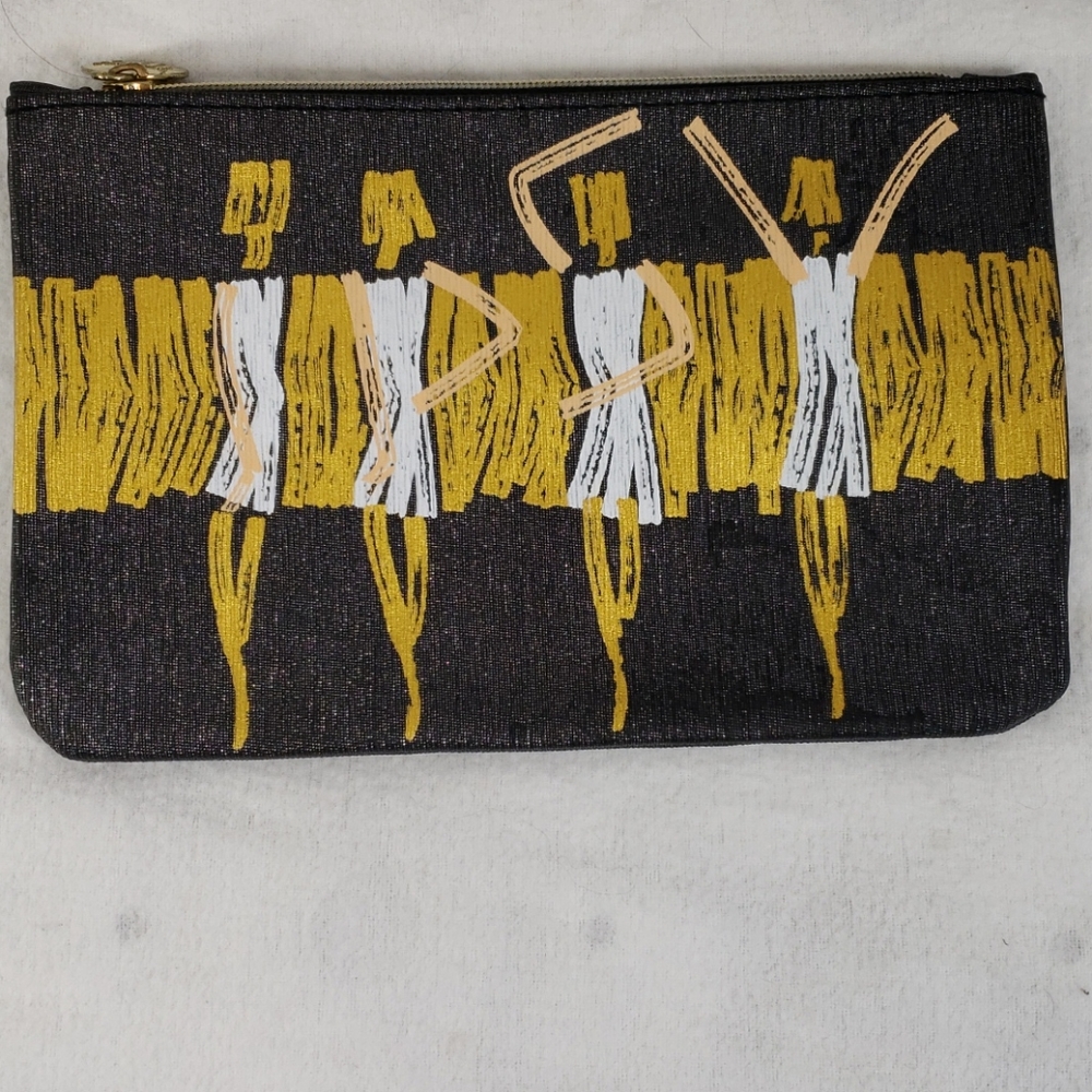 IPSY Dancing Women Pattern Grey Yellow White Makeup Zippered Bag